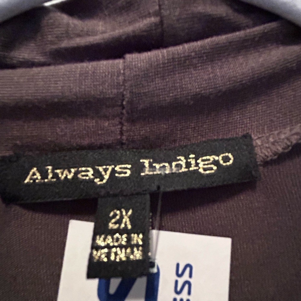 Always Indigo 2X Knit Open Front Olive Lightweight Cardigan - Picture 2 of 3